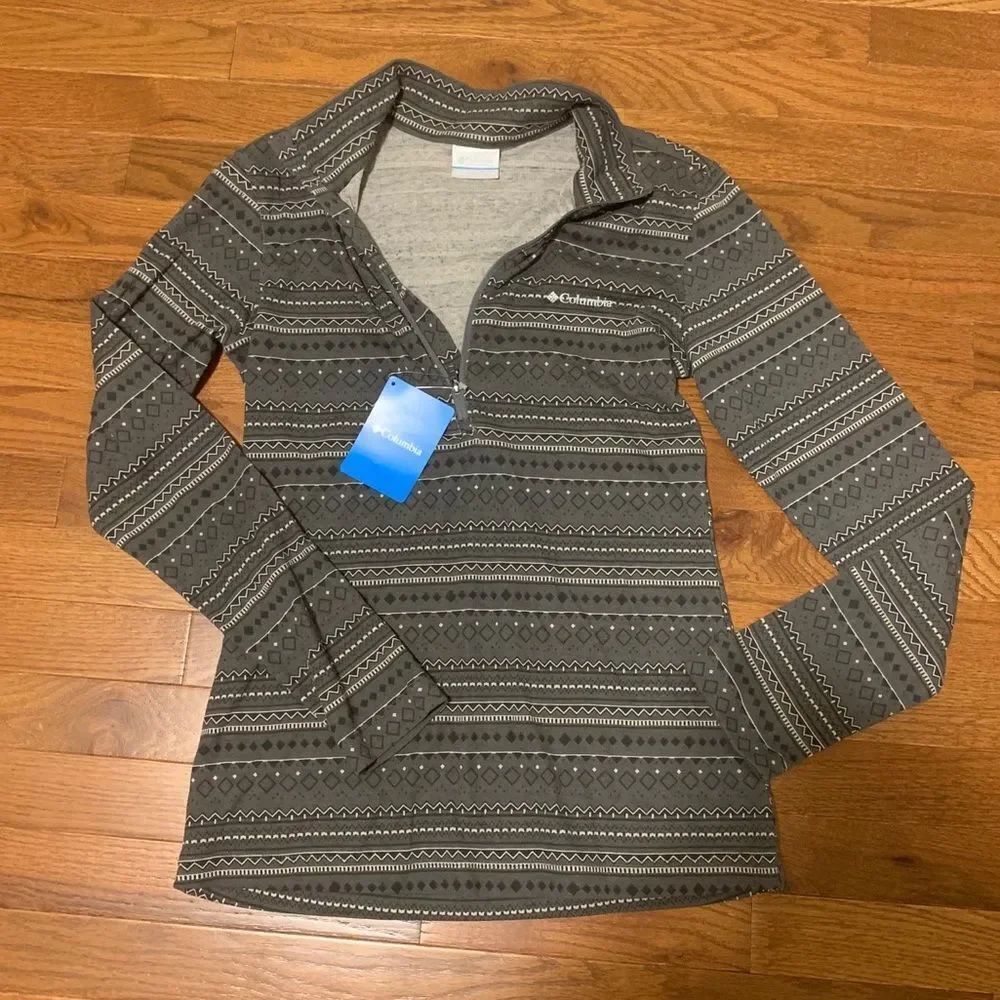 NWT New COLUMBIA Drifting Snow Half Zip Pullover Top Gray Black White Nordic S